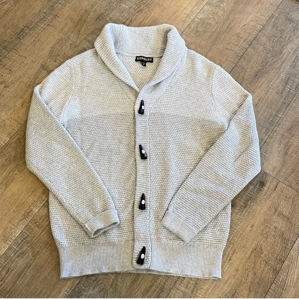 Express Cardigan Sweater Shawl Collar Two Tone Gray 100% Cotton Men's Size Med